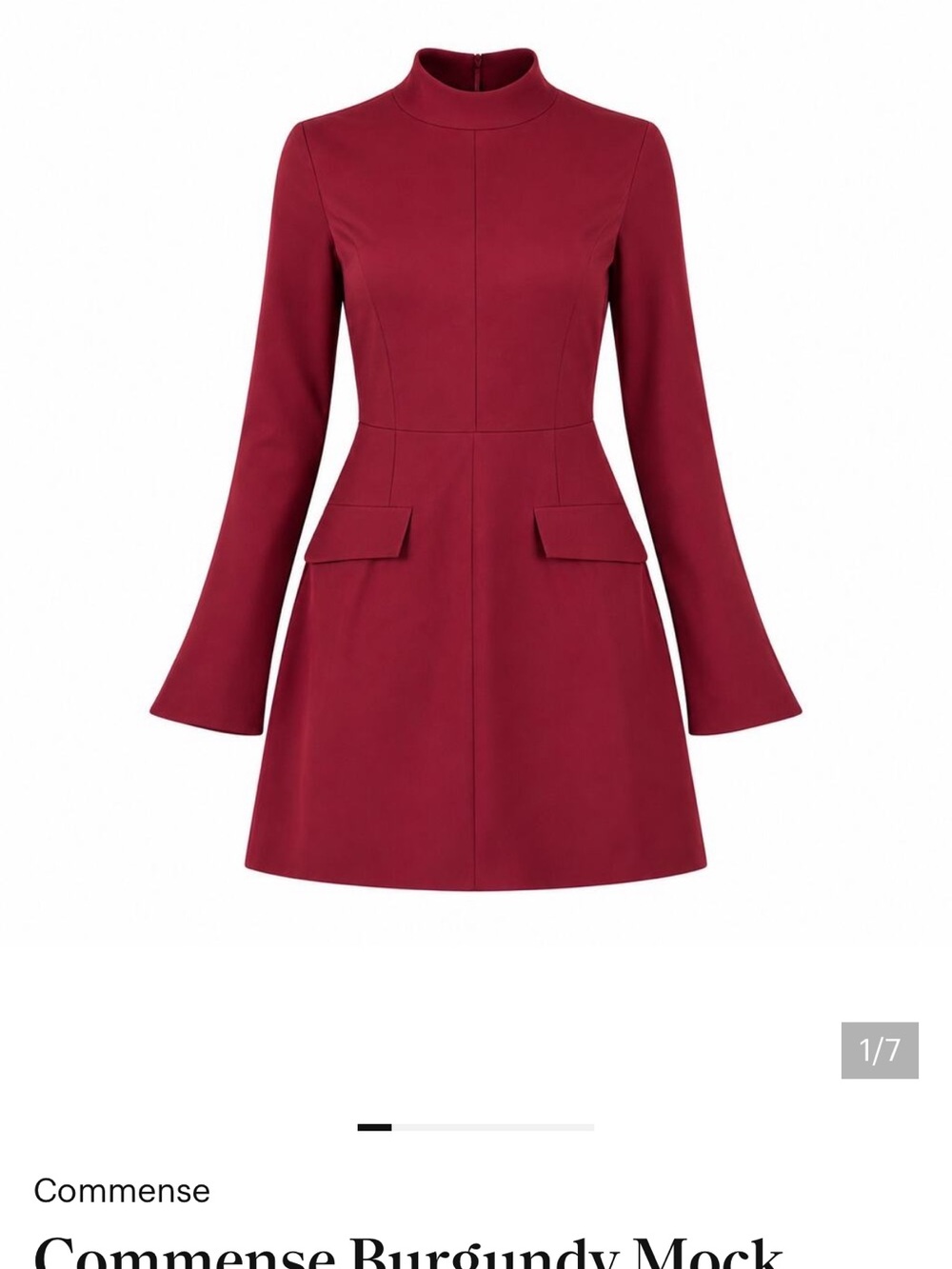 Commense Burgundy Mock-Neck Long Sleeve Mini Dress